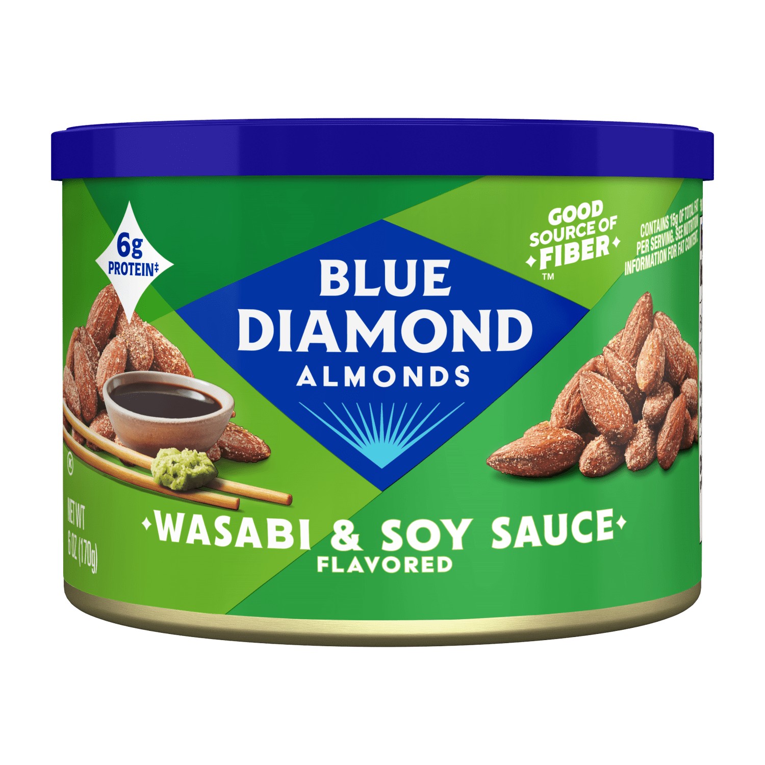 Blue Diamond Almonds, Bold Wasabi & Soy Sauce Flavored, 6 oz Can