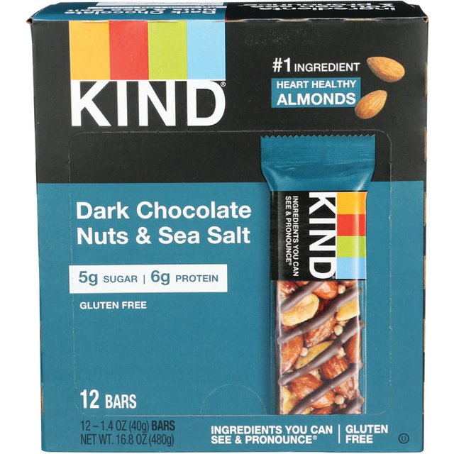 KIND Dark Chocolate Nuts & Sea Salt Bars, Nut Snack Bars, 12 Count Box
