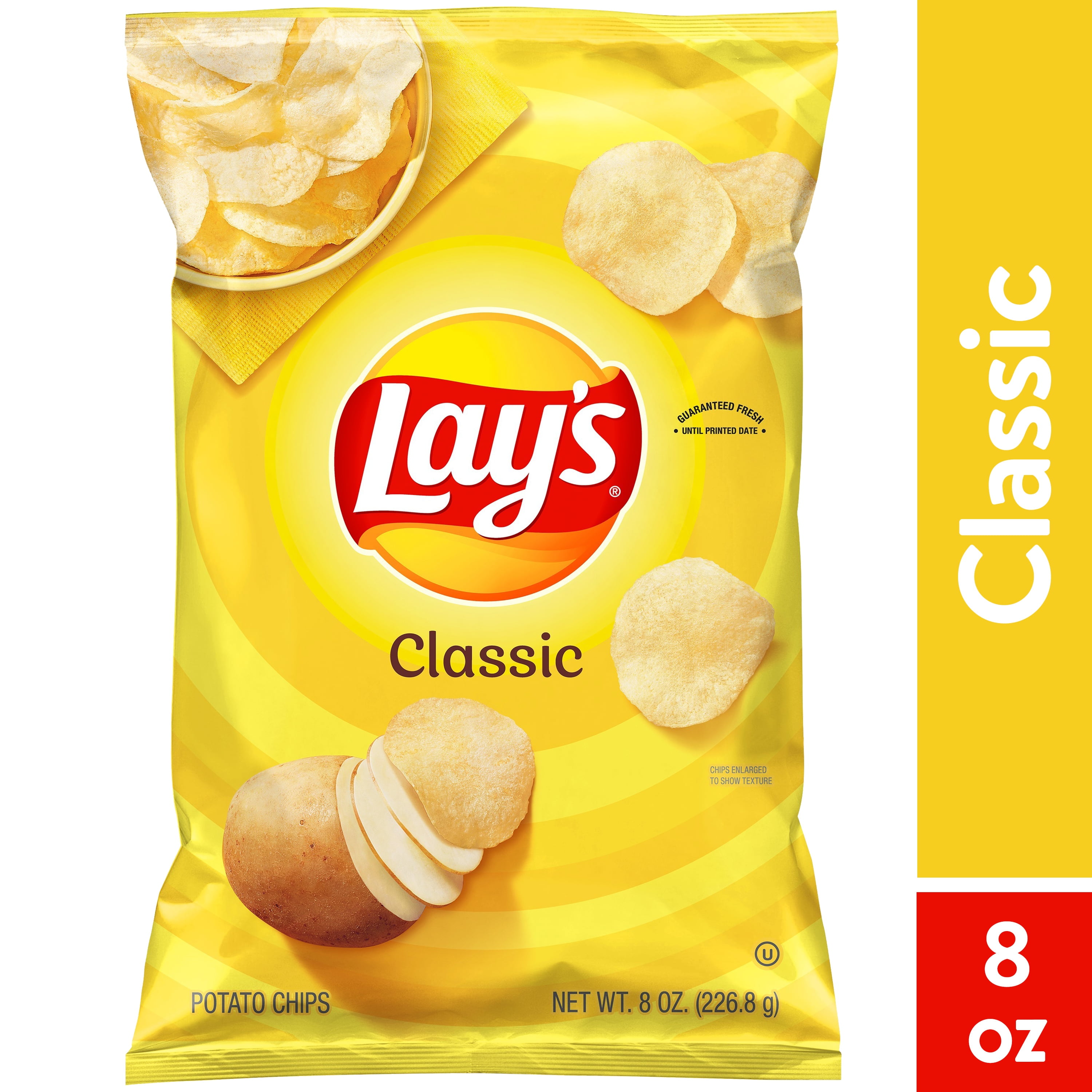 Lay's Classic Potato Chips, Salted Crispy Snack Chips, 8 oz Bag